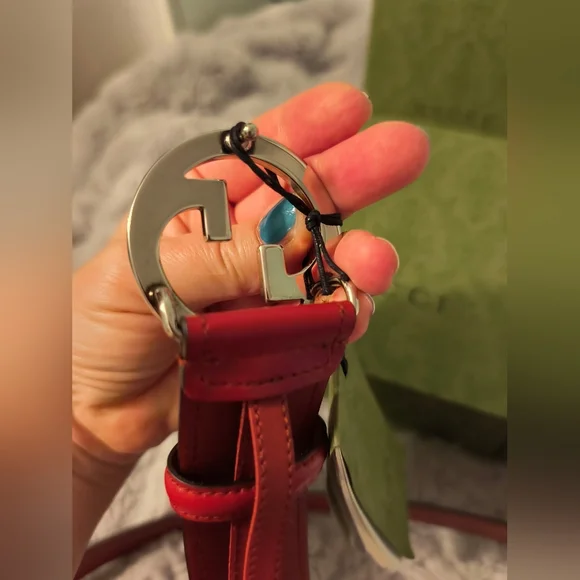 GUCCI BELT BLONDIE GG LOGO Silver BUCKLE RED LEATHER sz 100/ 40-NEW - Picture 8 of 10